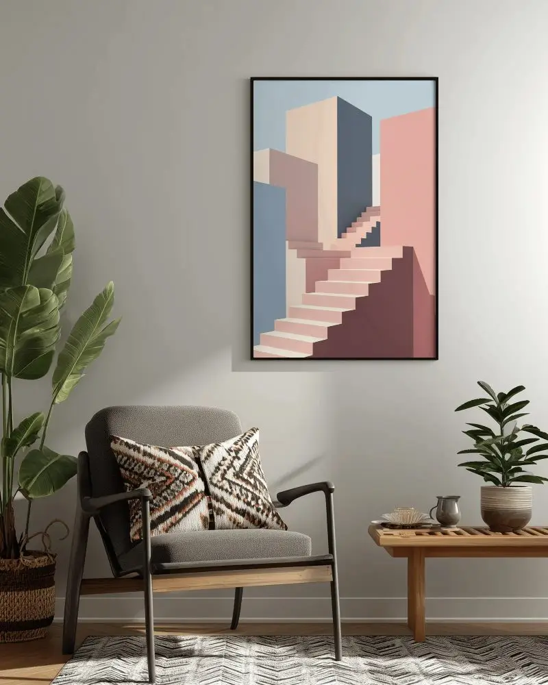 Modern Living Room Frame Mockup With Plant Chair And Minimalist Wooden Table Interior Decor