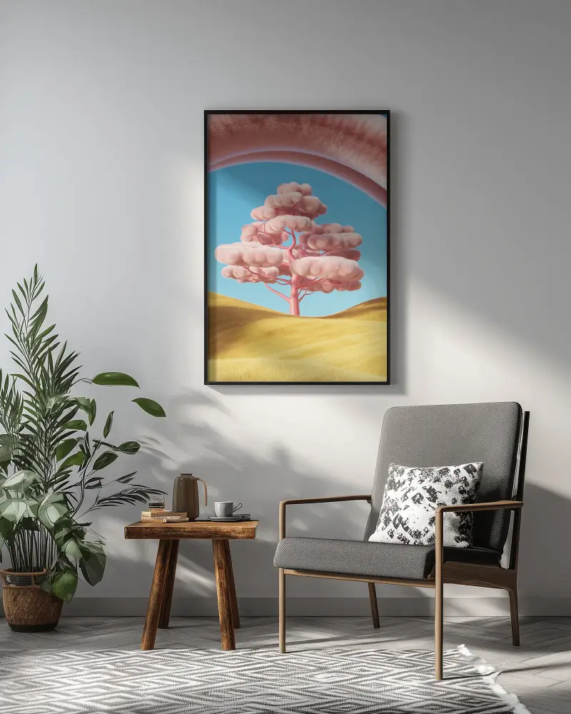 Minimalistic Frame Mockup Sunlit Modern Living Room With Blank Picture And Comfortable Chair