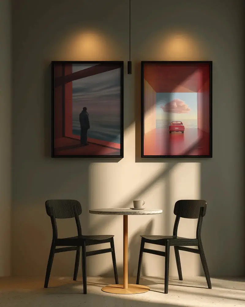 Minimalist Frame Mockup With Table And Chairs Under Natural Light For Interior Design