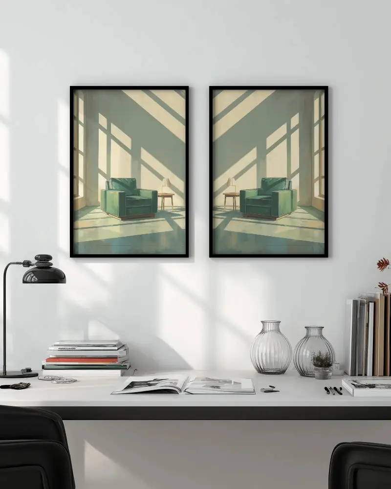 Modern Minimalist Workspace With Dual Vertical Frame Mockups On Wall Creative Home Office