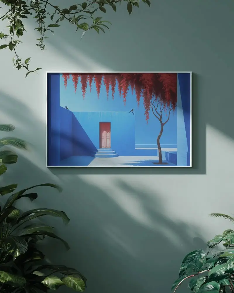 Modern Frame Mockup For Wall Art Display With Plants Natural Light Shadow Effect