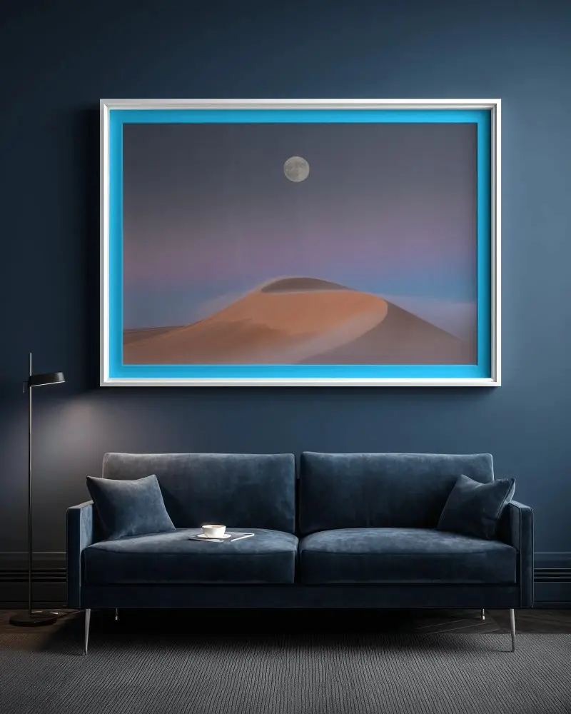 Large Empty Frame Mockup On Wall Above Sofa For Art Display Or Poster Presentation Purposes