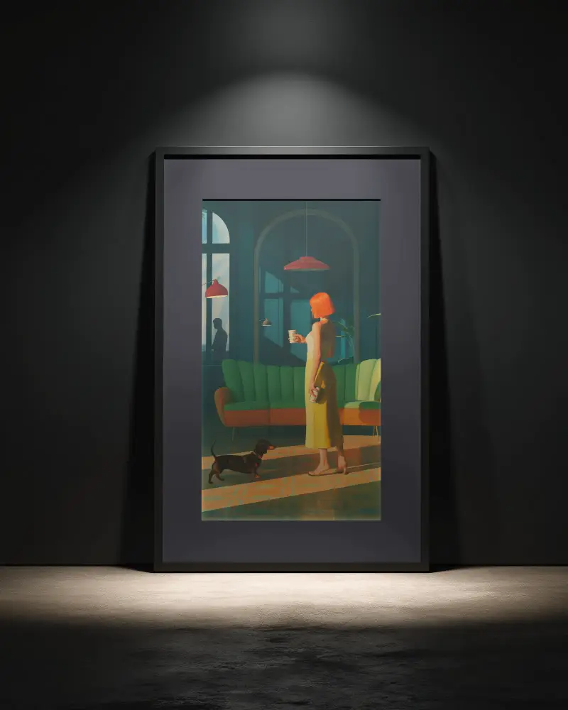 Sleek Portrait Frame Mockup With Shadow And Light Effect On Smooth Wall Background