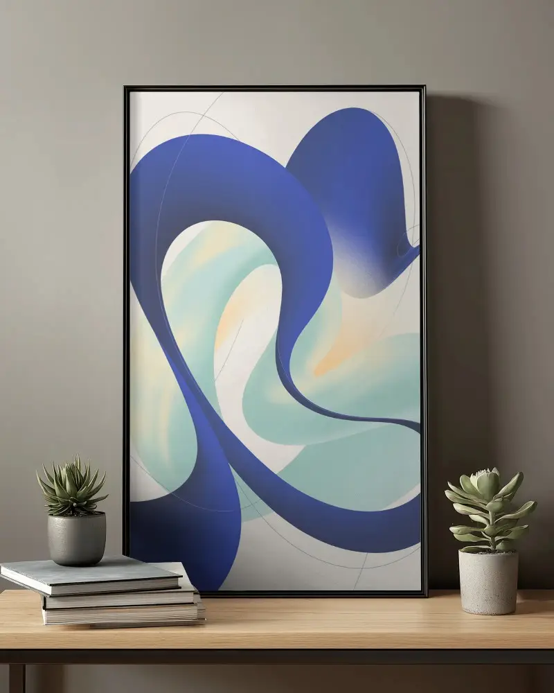 Sleek Minimalist Vertical Frame Mockup On Wooden Shelf With Plants And Books