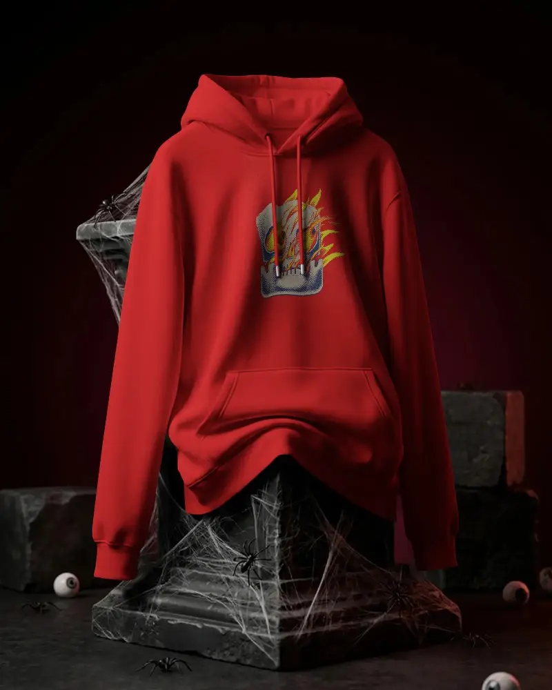 Spooky Halloween Hoodie Mockup On Cobweb Covered Pedestal With Scary Spiders And Eyeballs