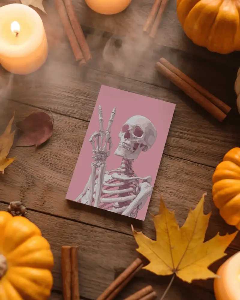 Halloween Card Mockup With Smoky Wooden Surface And Fall Leaves