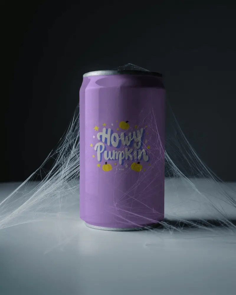 Spooky Halloween Can Mockup Dark Minimal Scene With Spider Webs And Eerie Light
