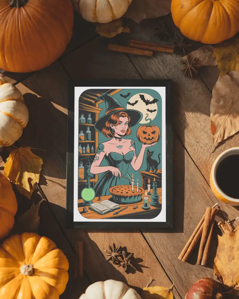 Cozy Halloween Frame Mockup With Pumpkins Cinnamon Sticks And Warm Natural Lighting
