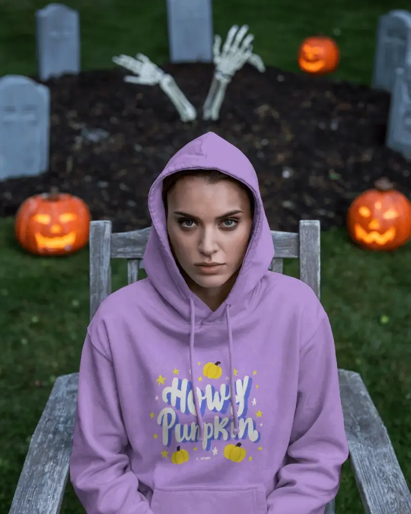 Spooky Halloween Hoodie Mockup With Pumpkin And Graveyard Background For Seasonal Fashion