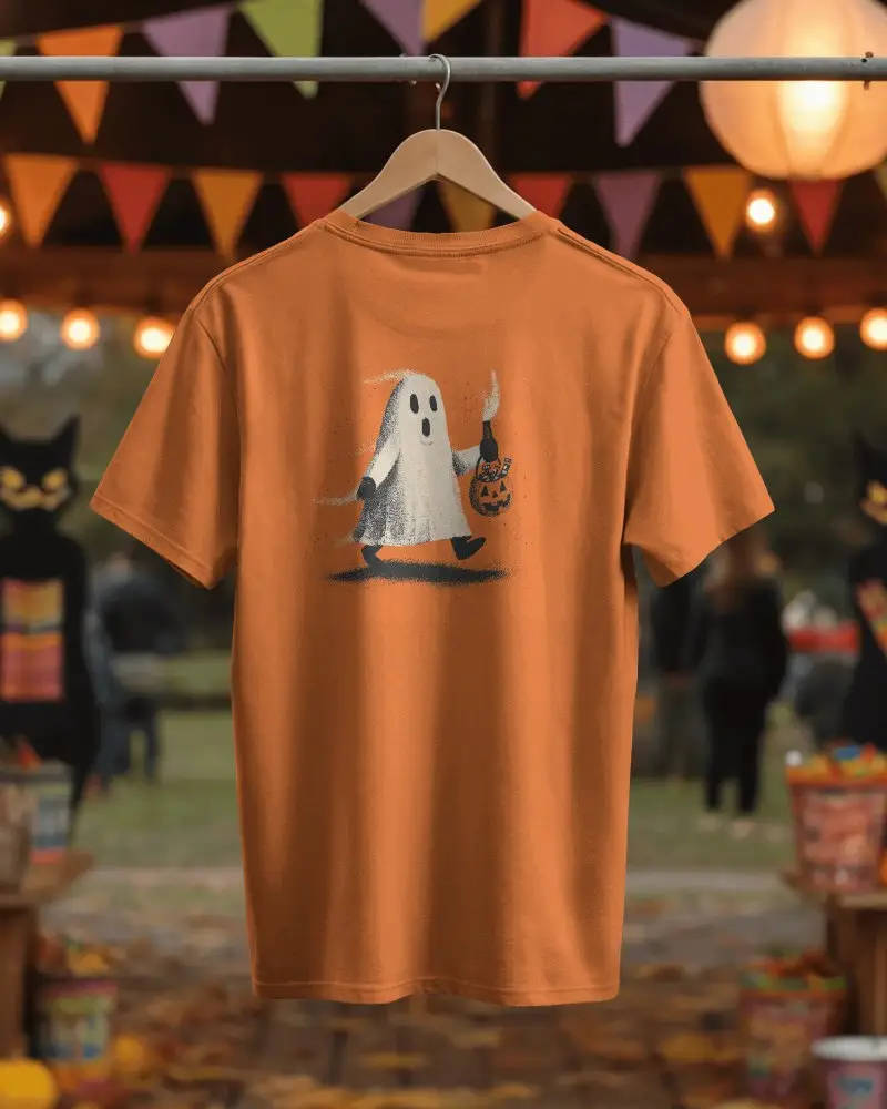 Halloween Party Hanging Tshirt Mockup Outdoor Festival Night Celebration Background