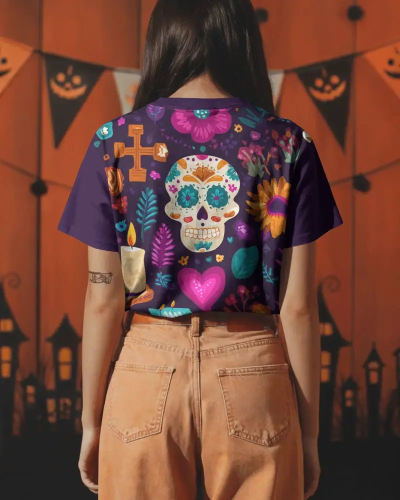 Spooky Halloween Party Tshirt Mockup With Pumpkin Banner And Spooky House Background