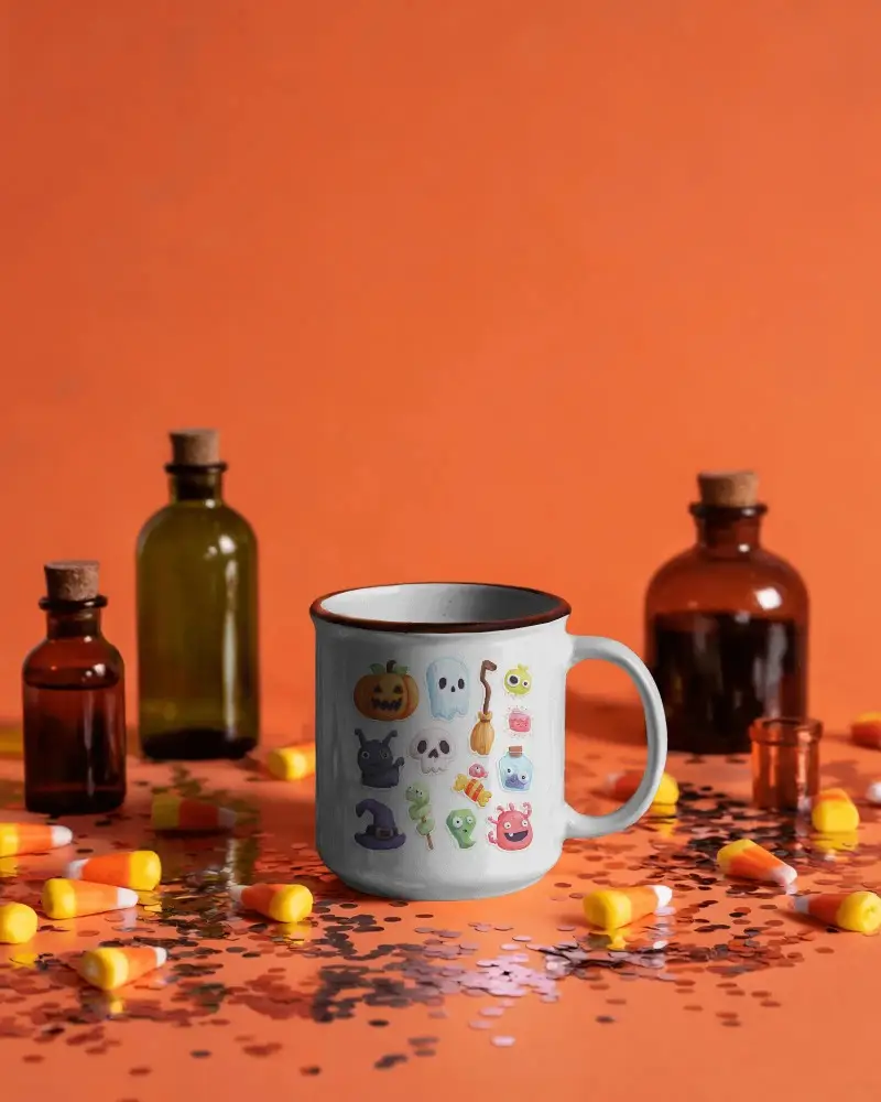 Spooky Halloween Mug Mockup With Vintage Potion Bottle Set