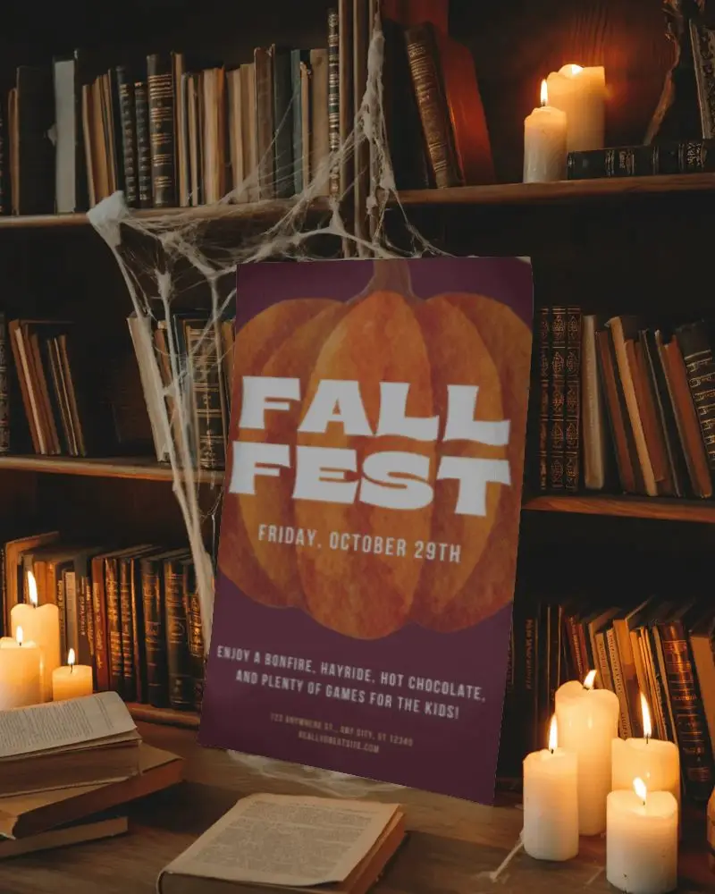 Haunted Library Halloween Poster Mockup With Candles Spooky Cobwebs And Old Books For Design
