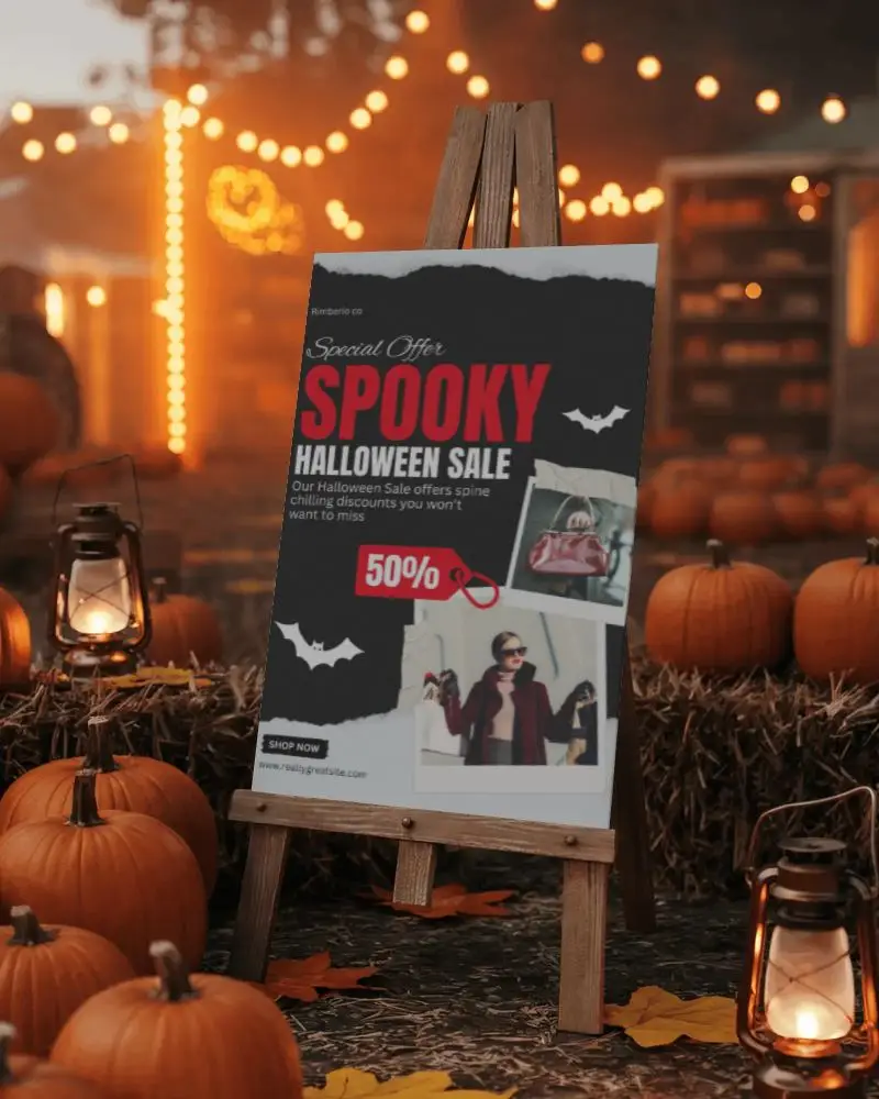 Autumn Harvest Festival Halloween Poster Mockup With Pumpkins And Fall Leaves