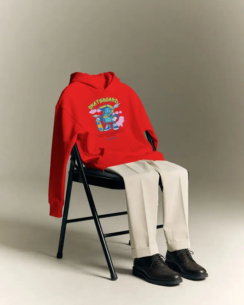 Minimal Chair Hoodie Mockup With Styled Outfit And Soft Directional Studio Light