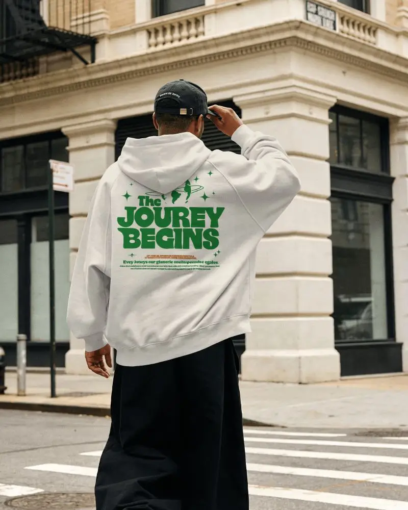 Urban Street Hoodie Mockup Back View Male Model Standing At City Crosswalk In Oversized Casual Fit