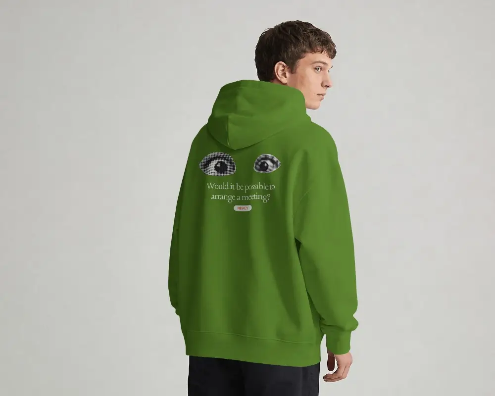 Amazon Hoodie Mockup Back Angle Male Model Looking Over Shoulder In Clean Grey Studio Background