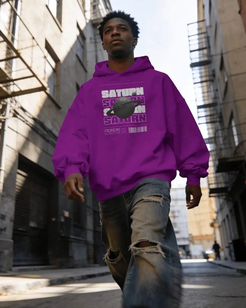 Etsy Hoodie Mockup Low Angle Front View Male Model Walking Through Urban Alley In Streetwear Style