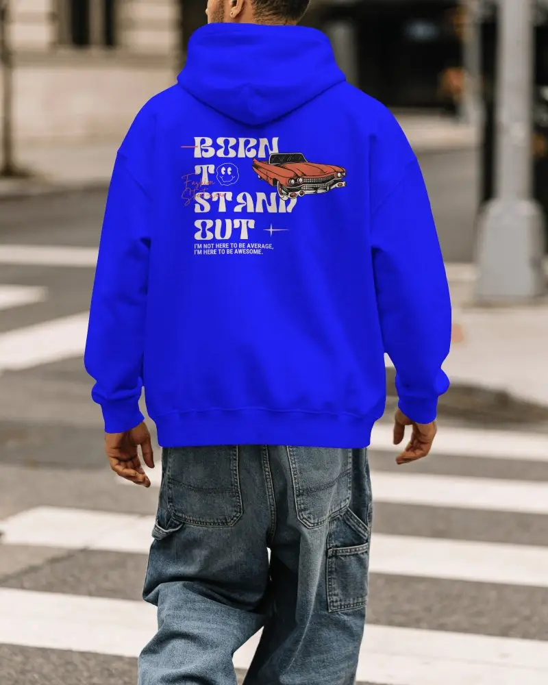 Etsy Hoodie Mockup Back View Male Model Walking On Crosswalk In Casual Urban Streetwear Style