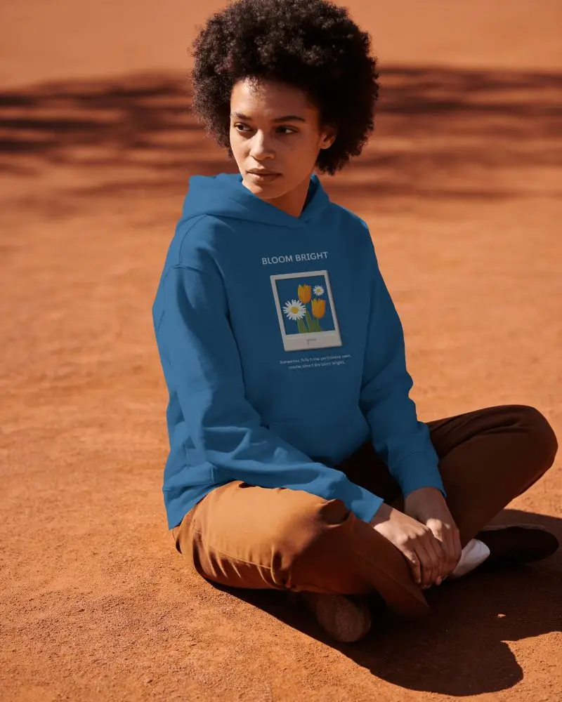 Seated Hoodie Mockup Female Model In Desert Landscape With Warm Natural Sunlight