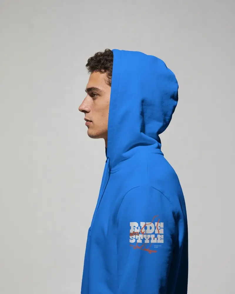 Side Profile Hoodie Mockup Male Model Wearing Hood In Clean Studio Monochrome Backdrop