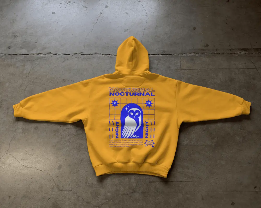 Relaxed Fit Hoodie Mockup Display With Hood Up And Ribbed Cuffs On Floor Surface