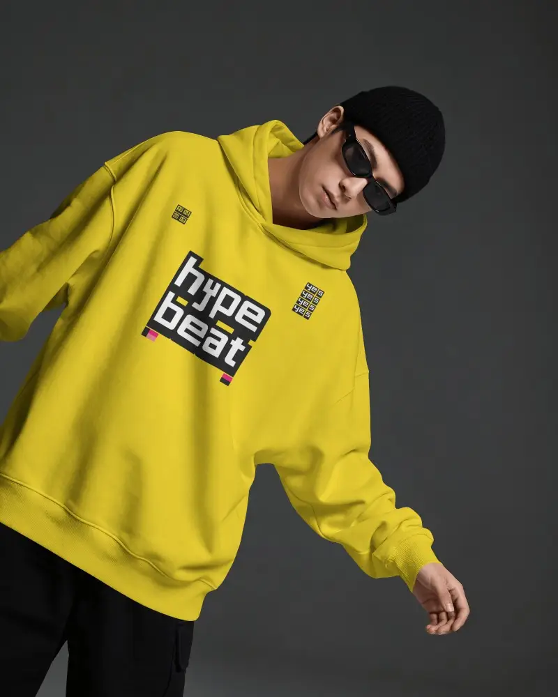 Hoodie Mockup Streetwear Model Wearing Beanie And Sunglasses In Moody Studio