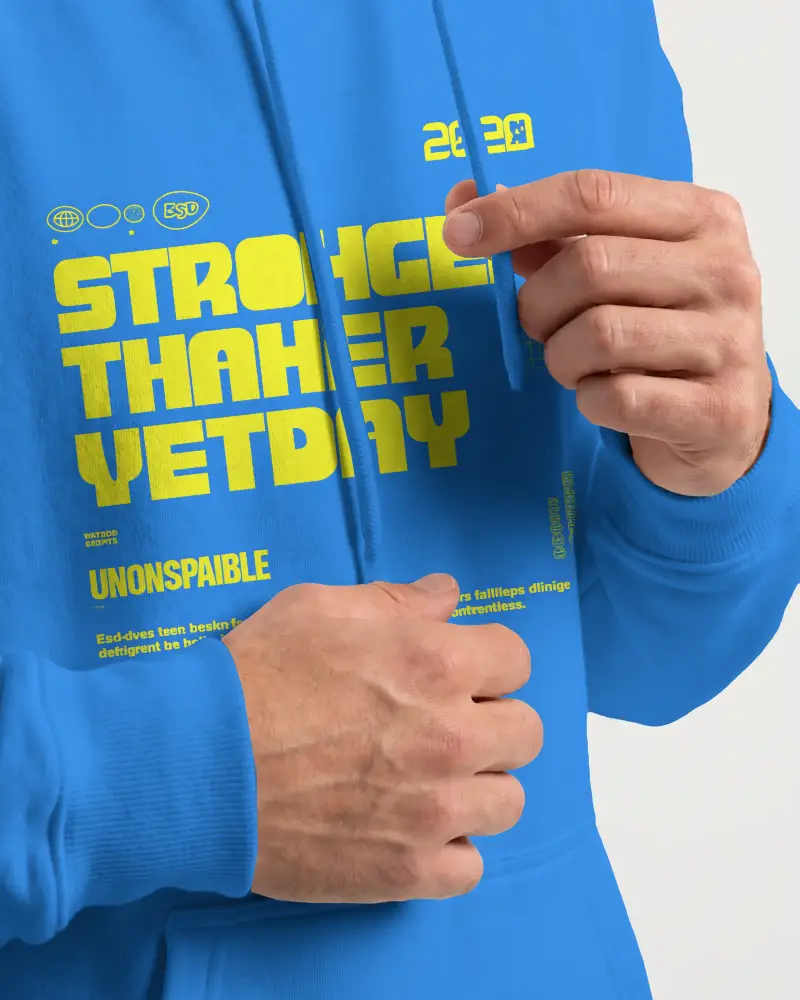 Modern Fit Hoodie Mockup Showing Durable Fabric Texture And Hand Position Closeup