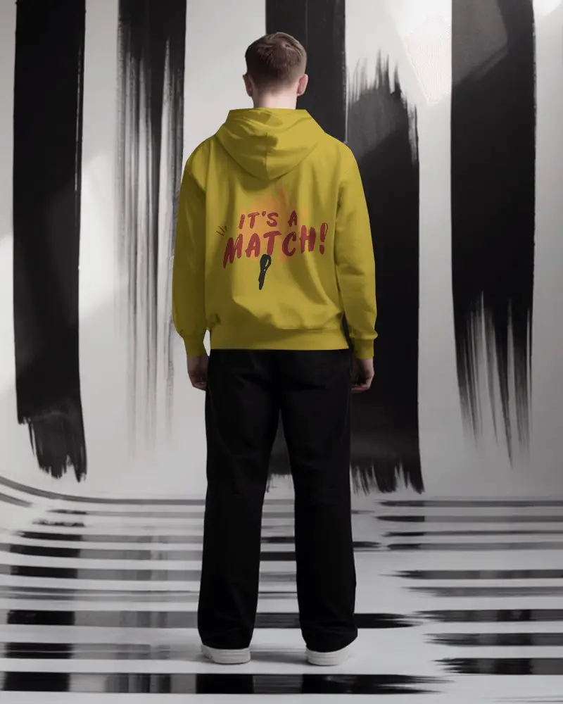 Fashion Forward Hoodie Mockup Back View Of Male Model In Minimal Painted Interior With Contrast Art