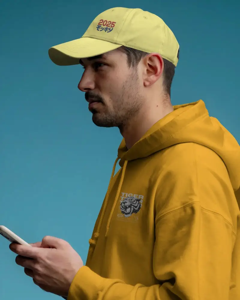 Stylish Men Urban Hoodie And Cap Mockup Featuring Relaxed Fit And Functional Pockets Design