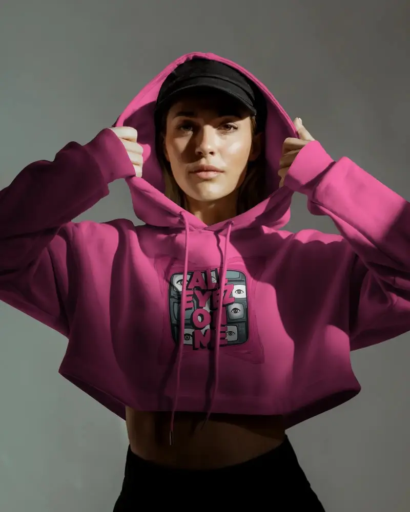 Stylish Cropped Hoodie Mockup With Drawstrings For Womens Fashion Casual Wear Mockup