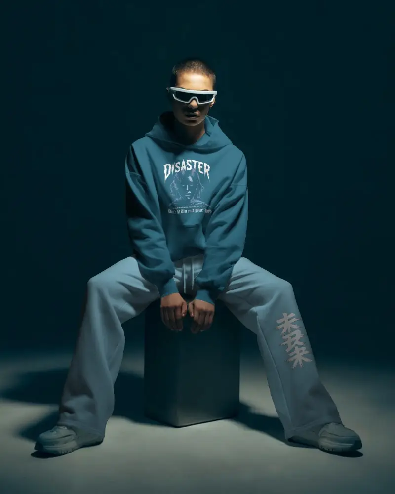 Urban Streetwear Hoodie Mockup Futuristic Sunglasses Modern Fashion Minimalist Stylish Comfy