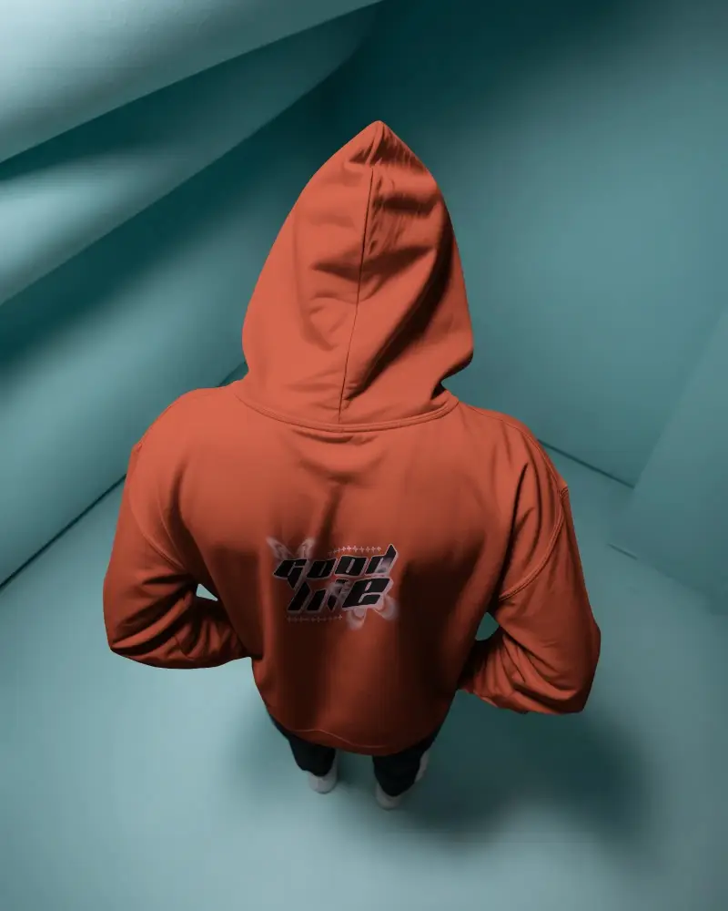 Trendy Men Hoodie Mockup Back View Lifestyle Fashion Streetwear Apparel Showcase Design