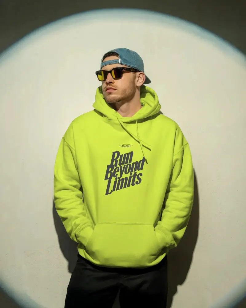 Stylish Urban Hoodie Mockup For Men Front Pose With Hands In Pockets And Hood Up Design