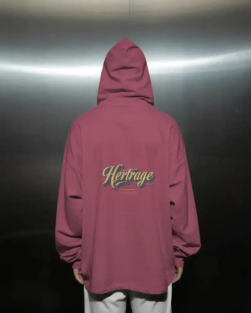 Relaxed Fit Hoodie Mockup Showcasing Back View With Draped Hood And Ribbed Cuffs