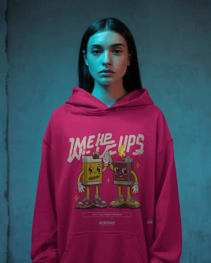 Neon Blue Lit Hoodie Mockup Female Model Front Facing Minimal Expression Moody Studio Setting