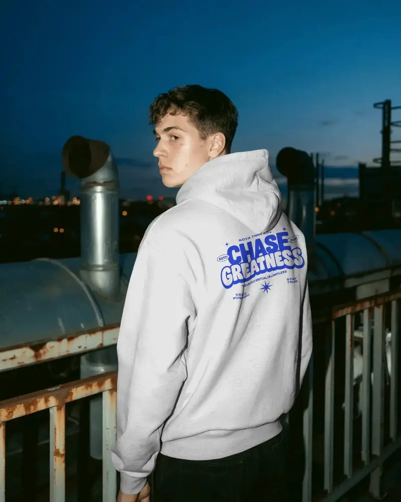 Urban Streetwear Hoodie Mockup For Men Nighttime Outdoor Fashion Apparel Presentation