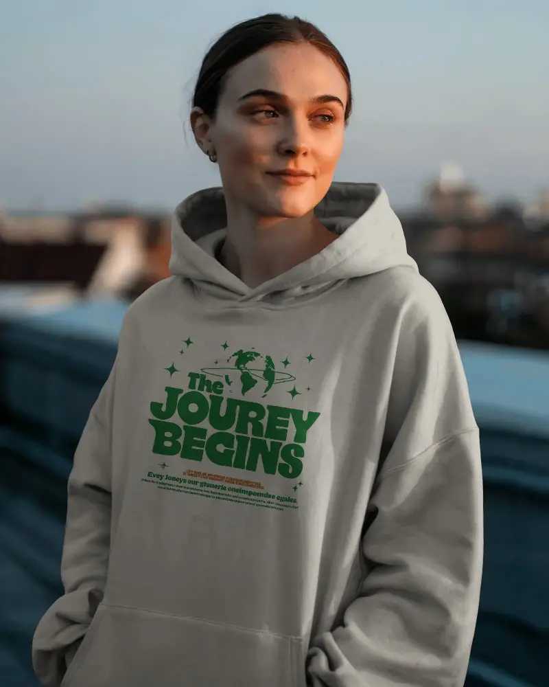 Soft Fabric Hoodie Mockup With Spacious Pockets Model Outdoor Lifestyle Shoot For Fashion Brand