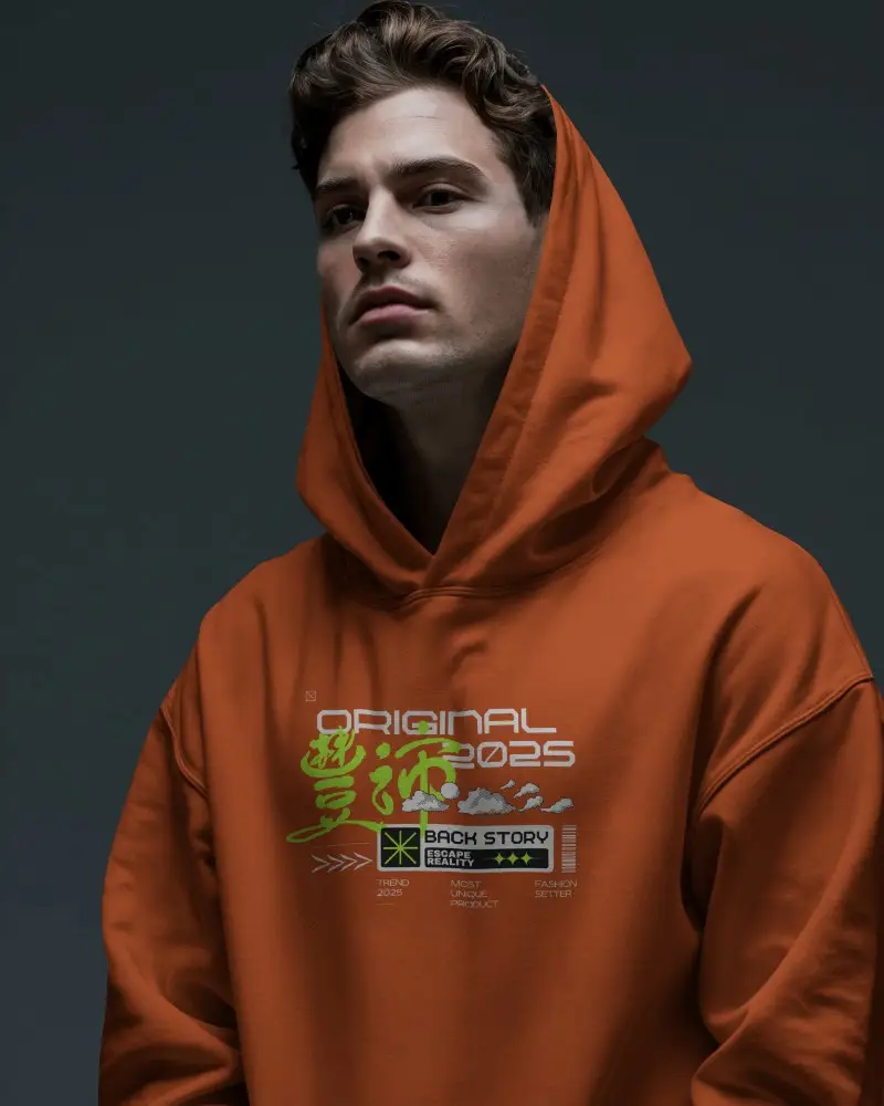 Modern Hoodie Mockup Male Model In Studio Lighting Showcasing Streetwear Print