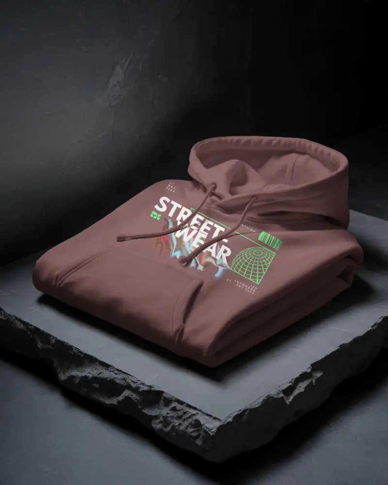 High Quality Folded Hoodie Mockup Featuring Drawstring Hood And Soft Fabric Details