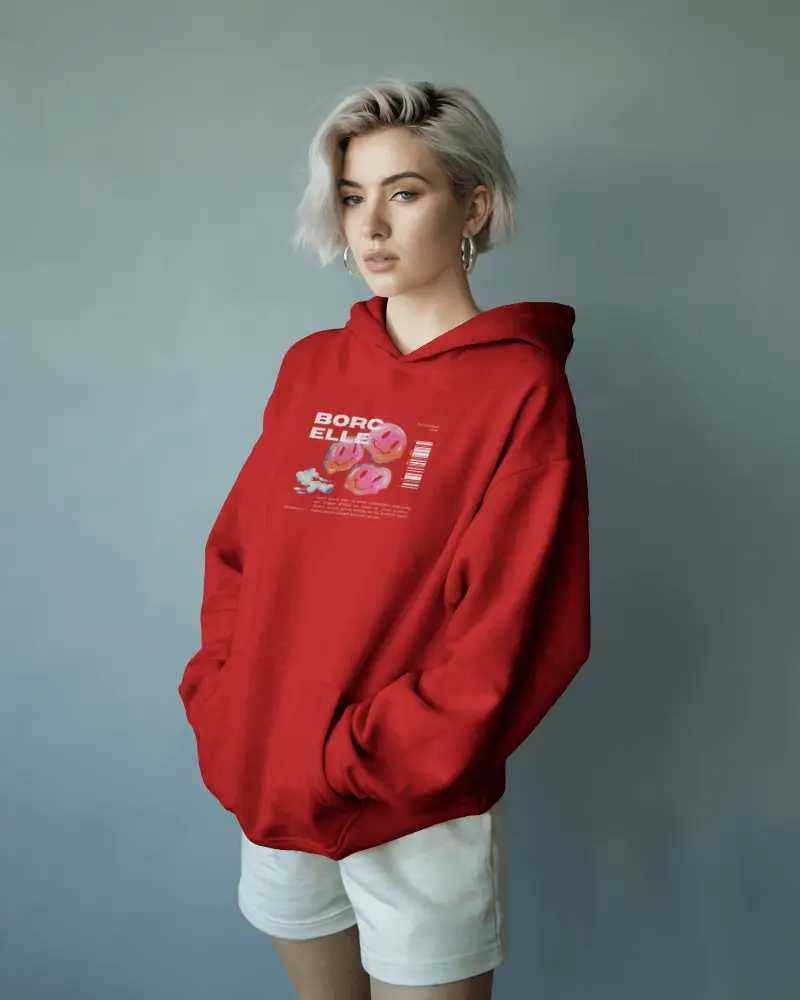 Modern Studio Hoodie Mockup Female Model In Minimal Lighting With Soft Neutral Background