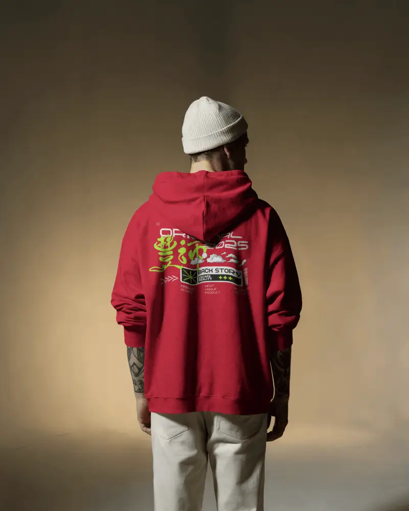 Male Model Backview Hoodie Mockup In Soft Golden Studio Lighting With Casual Neutral Style