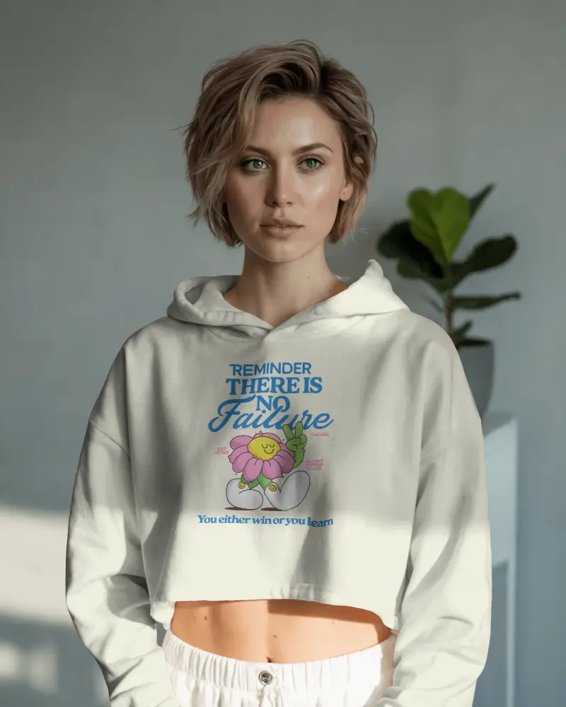 Indoor Natural Light Hoodie Mockup Female Model In Cropped Fit Soft Shadow Modern Setting