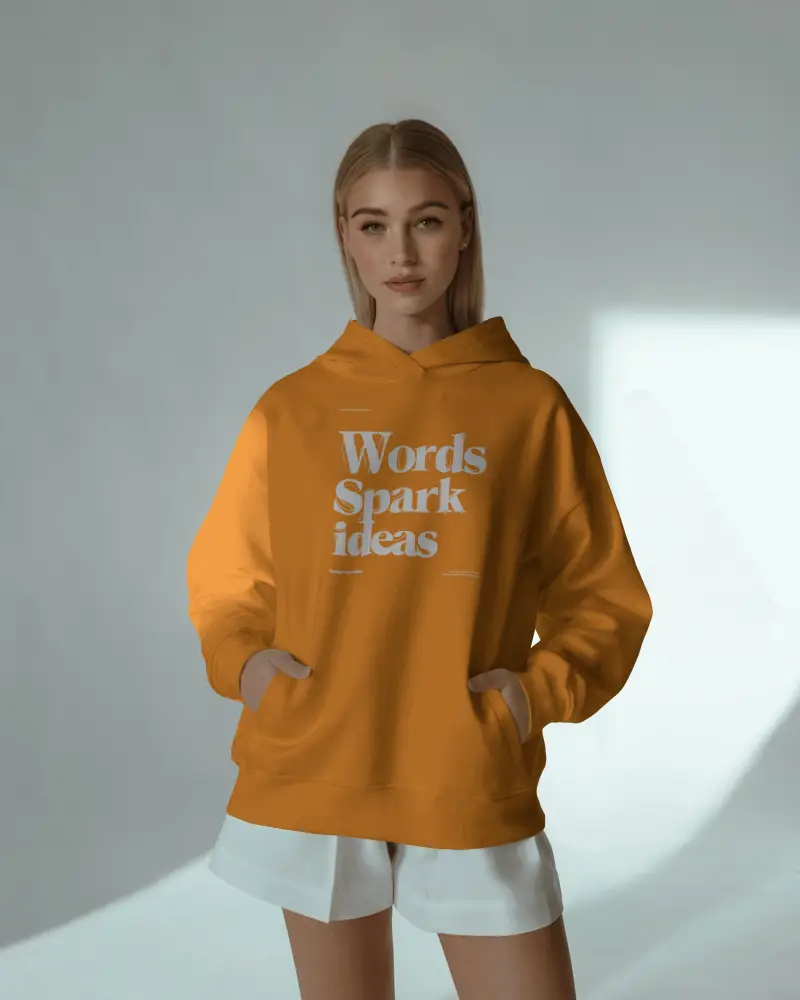 Sunlit Studio Hoodie Mockup Female Model In Relaxed Pose Soft Shadows Clean Minimal Style