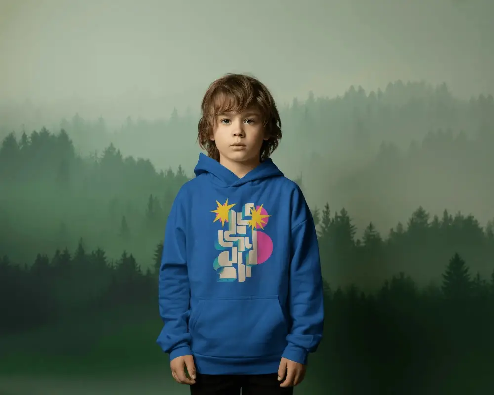 Kids Loose Fit Cotton Hoodie Mockup With Front Pouch Soft Comfortable Stylish Winter Wear