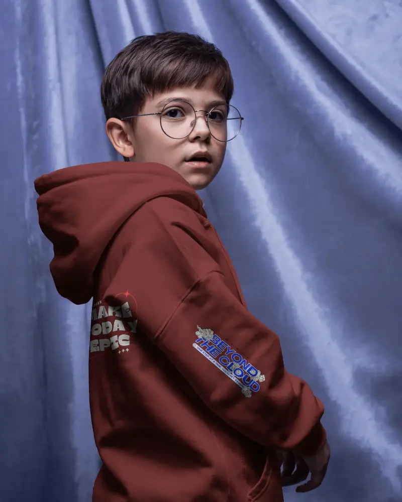 Trendy Kids Hoodie Fashion Mockup Comfortable Youth Stylish Hooded Sweatshirt Apparel