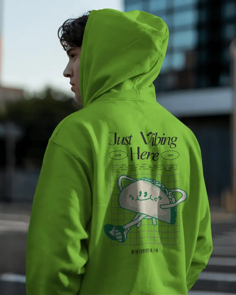 Trendy Men Hoodie Back View Mockup With Hood Up For Casual Street Style Designs