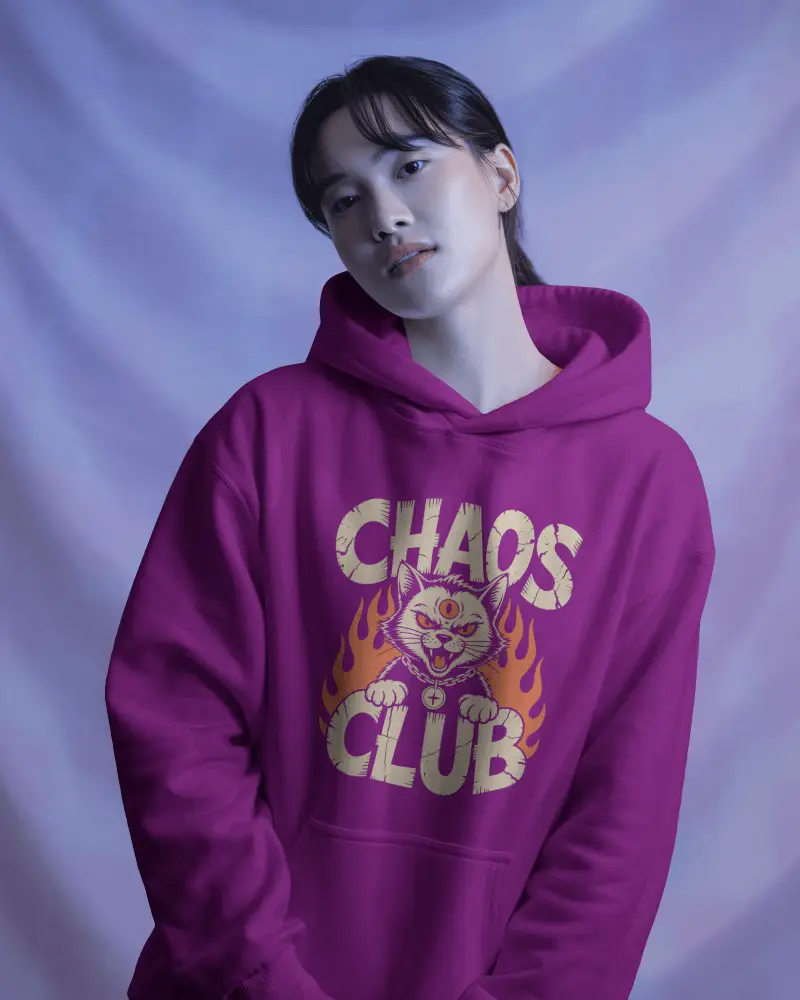 Soft Purple Backdrop Hoodie Mockup Female Model Tilted Head Portrait
