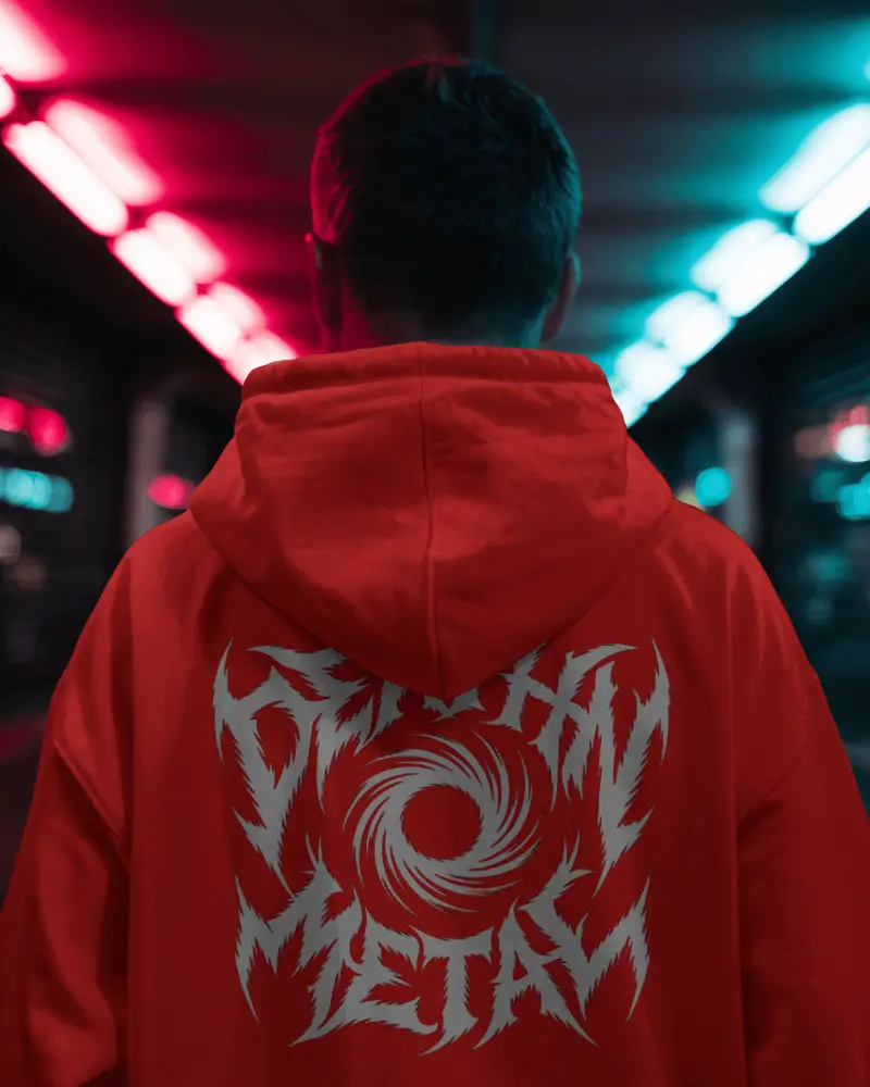 Neon Tunnel Backview Hoodie Mockup Male Model Under Moody Dual Lights