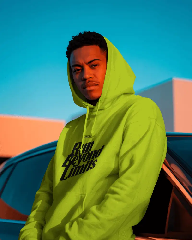 Sunset Driveway Hoodie Mockup Male Model Natural Light Street Style